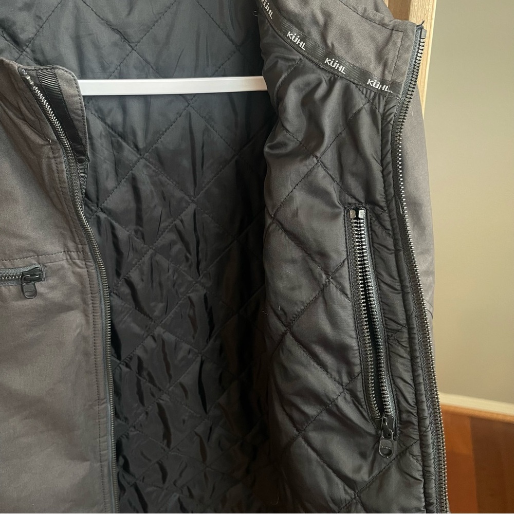 KUHL Kaffe Racer Jacket Charcoal Gray Quilted Full Zip Men L Outdoor Minimalist - Picture 7 of 12